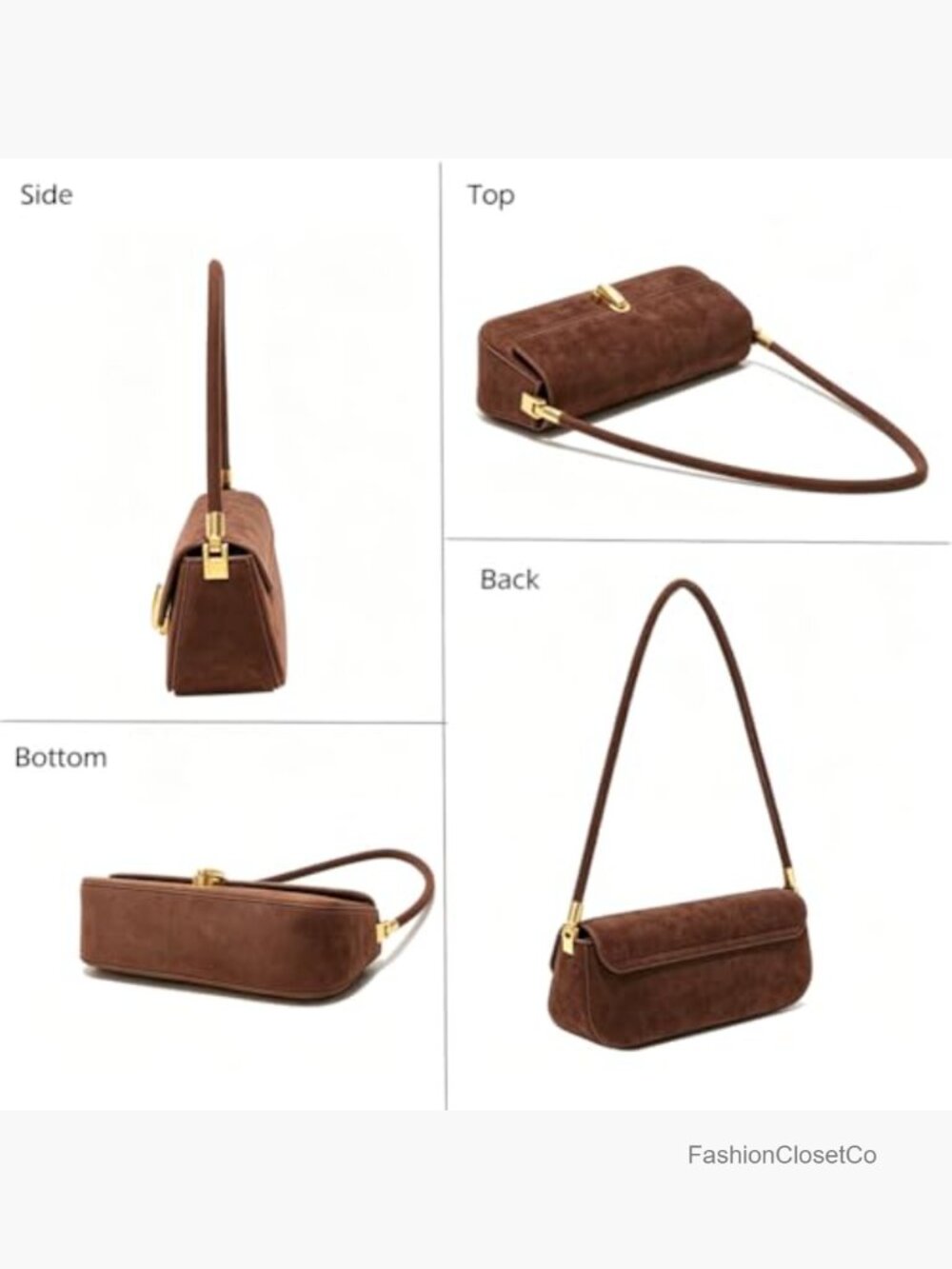 Faux Suede Shoulder Bag Square Shape Trendy Handbag - Picture 4 of 6